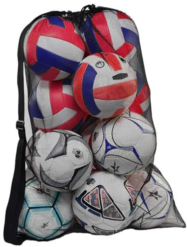 Diompirux Große Tragbare Ballnetz für 10-12 Bälle, Mehrzweck Balltasche, Netztasche aus Nylon mit Kordelzug und Schultergurt, altbar, Aufbewahrung, wiederverwendbar für Fußball, Basketball, Volleyball