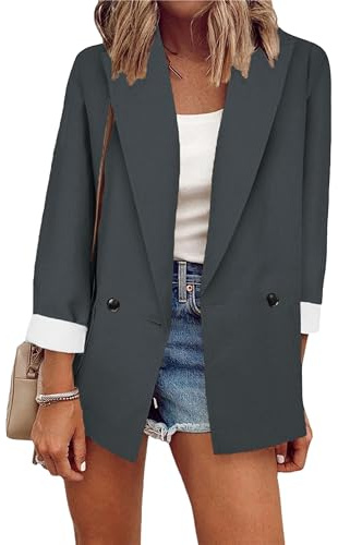 ZICUE Trendy Blazer De Manga Larga Abierta Blazer De Solapa De Color Sólido Botón Blazer De Negocios De Trabajo De Oficina Gris Oscuro S