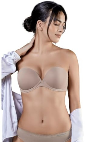 Selene, Sujetador de Mujer sin Tirantes, con Copas Push-Up y Aros, Escote Profundo, Colección Tania, Color Negro, Talla 95B