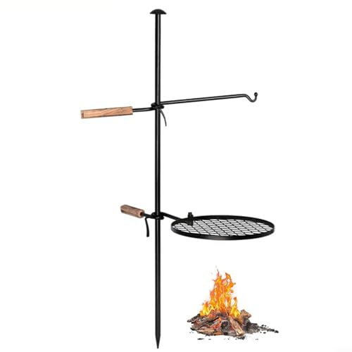 Grille de barbecue robuste pivotante à pour 360 degrés avec poignées en bois pour feu de camp (1 ensemble)