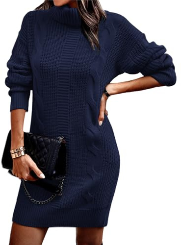 Rayson Robe Pull Femme Hiver col Roulé à Manches Longues Femme Elégant Robe Pull Automne Hiver Sweater Casual(Bleu Marine)
