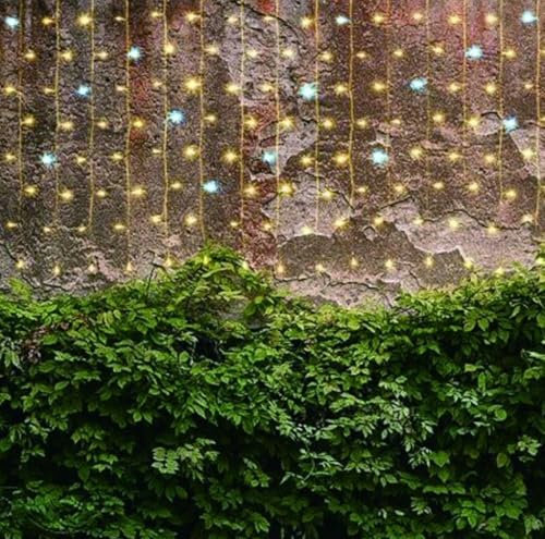 Tenda luminosa 240 LED Natale 6x0,8 MT luce calda con scintillii flash bianco freddo intermittenti, prolungabile max 2 unità, ideale per balconi, pareti e tettoie (Luce calda fissa + flash)