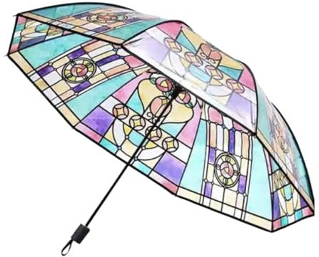 Furtryvl Parapluie Vintage Automatique en Verre Teinté - Peint à la Main - Transparent et Inspiré du Vitrail - Pliable et Élégant