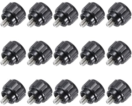 sourcing map Knurled Clamping Knobs Handle Thumb Screws Bolt Knobs M4 x 5 mm Male Thread 14 mm Head for Electronics Automotive Furniture Assembly Wood Working DIY Projects(Black, Pack of 15)
