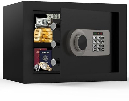 Diyife 16L Digital Home Safe Box with Keys- Upgraded 3 Anti-Theft Bolts, Heavy Duty SPCC Steel Money Safe with Alarm & Light, Dual Opening, Removable Shelf, Wall Mounting for Home/Office/Hotel