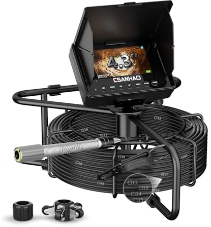 ESANHAO Telecamera ispezione tubi 30 metri con DVR Telecamera per Ispezione Tubi Fognature, 12 Luci Led Regolabili, Scheda da 32GB inclusa