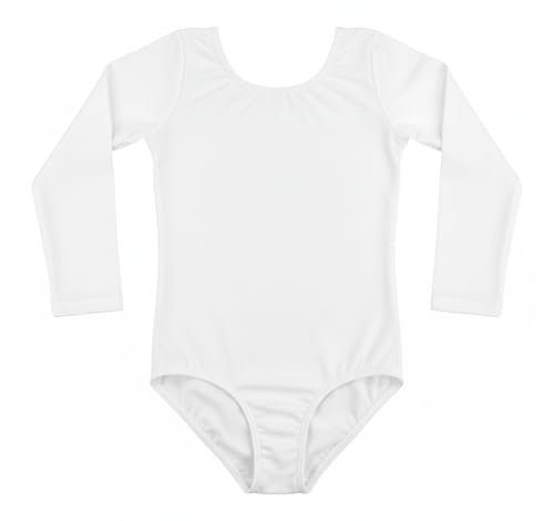 Genérico Maillot de Ballet y Gimnasia para Niña, Body Clásico Elástico de Manga Larga con Cuello Redondo, Ropa de Danza Profesional (BLANCO, 10 Años)