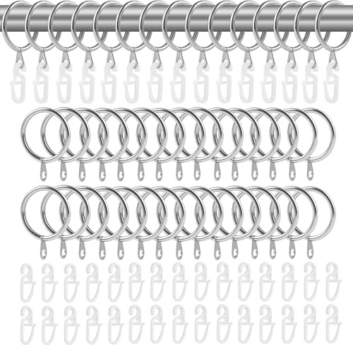45 Piezas Anillas de Cortina de Metal con 45 Piezas Ganchos de Cortina, Arandelas con Gancho para Visillos, Aptas para Puertas, Ventanas y Cortinas de Ducha (Diámetro Interior de 30 mm，Plata)