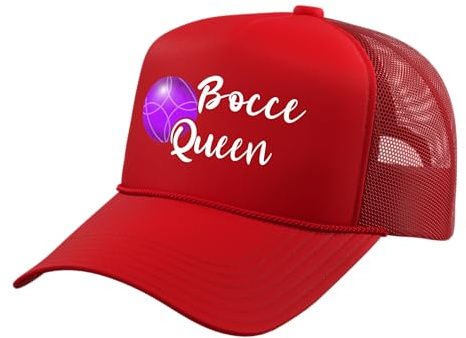 Bocce Queen Bocce Ball Italian Player Boules Sports Game Trucker Hat with Adjustable Mesh Back, Red