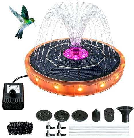 Fontana Solare Colorato LED,3.8W Pompa Ad Acqua Solare Fontana,Pompa Per Fontana Solare Per Uccelli Per Laghetto Da Giardino,Vaso Dei Pesci E Bagno,Multicolore,Diametro 180MM