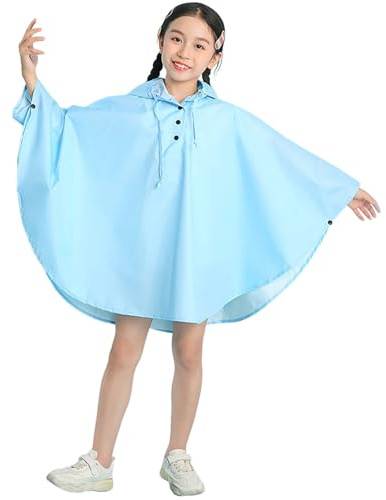 Generisk enfärgad poncho-regnrock med för pojkar flickor för studenter med skolväska barnkläder, Himmelsblå, 8-9 år
