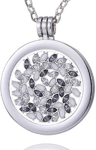 Morella Damen Halskette 70 cm Edelstahl mit Amulett und Coin 33 mm Zirkonia Muster im Schmuckbeutel