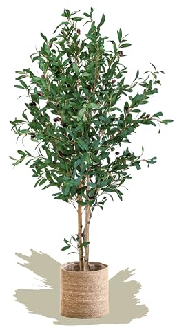MAIA SHOP Olivo Artificial 150 cm con Tronco Natural y Aceitunas Decorativas, Planta Artificial Realista para Decoración de Hogar, Oficina, Hotel o Eventos, Árbol Mediterráneo de Interior