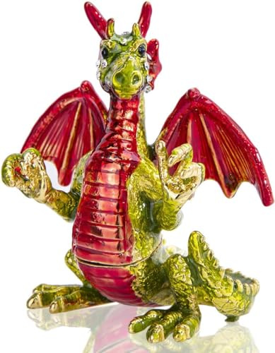 YU FENG 3inch Cute Red Pterosaur Trinket Boxes Hinged Crystal Jeweled Dinosaur Animal Figurines Jewelry Display Ring Holder Box Christmas Gift