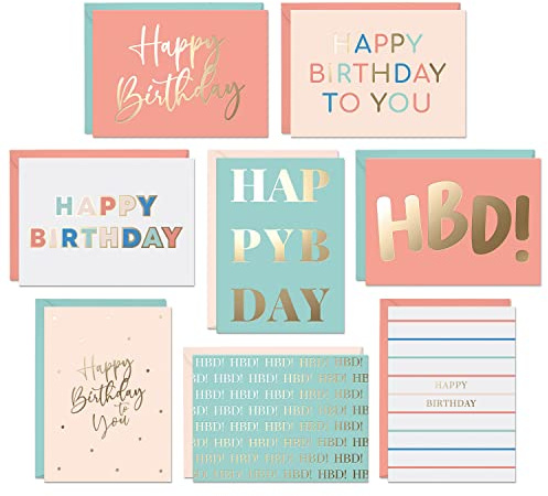 Set of 24 Gold Foil Bulk Birthday Cards Assortment – Bulk Happy Day pages with Envelopes Box Set – Assorted Blank celebration sheets for Women, Men, and Kids in a Boxed Card Pack