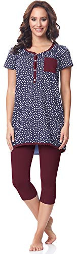 Be Mammy Pigiama a Manica Corta Funzione Allattamento BE20-177 (Blu Marino-Stelle-Rosso Vinaccia, M)
