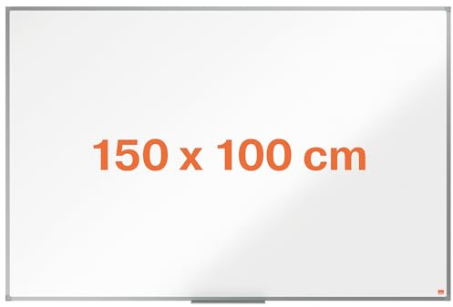 Nobo Pizarra Magnética de Acero Vitrificado, 1500 x 1000 mm, Marco de Aluminio, Fijado a la Pared con Montaje en las Esquinas, Bandeja para Rotuladores, Gama Essence, Blanco, 1915475