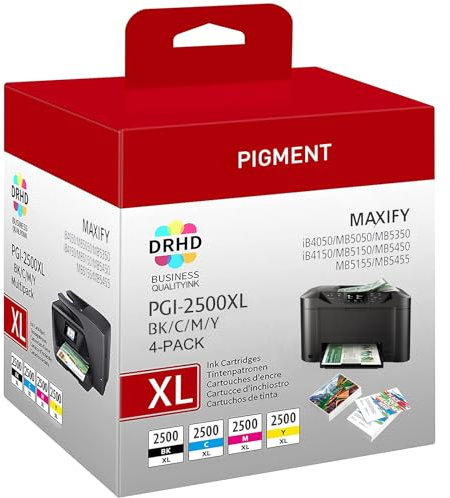 4er-Pack 2500XL Patronen Kompatibel mit Canon PGI-2500XL PGI 2500 XL Multipack Druckerpatronen für Canon MAXIFY MB5050 MB5150 MB5155 MB5350 MB5450 MB5455 iB4050 iB4150 (Cyan, Magenta, Gelb, Schwarz)