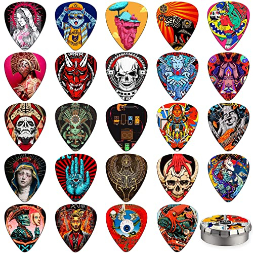 Plektrum 24 Stück,Guitar Picks 0.46/0.71/0.96/1.20mm 4 Verschiedene Stärke Zelluloid Gitarren Plektren,Gitarren Plectrum für Akustikgitarre, E-Guitar, Bass,Ukulele(Mix-3)