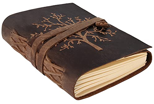 moonster Leder Notizbuch Tree of Life - 400 Kraftpapier Seiten Mittelbreit Liniertes Notizbuch Leder, 20x15cm - Tagebuch für Erwachsene Liniert - Schriftsteller Zubehör - Journal - Kondolenzbuch