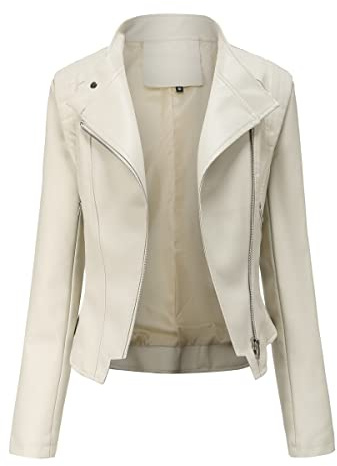 YYNUDA Chaqueta de piel para mujer con cremallera, cortavientos, cuello alto, chaqueta de motorista, para primavera y otoño.