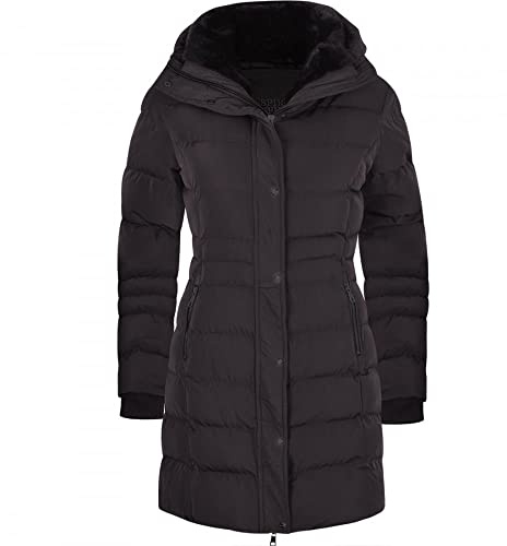 Women’s Designer Winter Lined Parka Quilted Coat Fur Collar Hooded Long Ladies Womens Jacket (14, Solid Black Hooded)