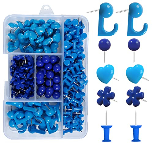 VAPKER 215-teiliges blaues Pinnnadel-Set – rund, flach, herzförmig und Standard-Pinnnadeln mit Stahlspitze
