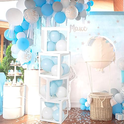Babyparty Deko Mädchen Junge, 4 Stück Baby Boxen Deko Ballonbox Transparent mit 4 Buchstaben BABY Baby Shower Deko Girl Boy für Gender Reveal Party 1. Geburtstag Hochzeiten