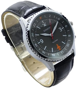 SHMIOU Sprechende Armbanduhr für sehbehinderte blinde Senioren, schwarzes Lederarmband, XM-IT-230601, Schwarz , Klassisch