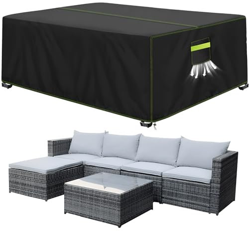 VDISRR Housses pour Mobilier de Jardin, 420D Oxford Tissu Housse Salon de Jardin Exterieur 170 x 95 x 71 cm Housse Table de Protection avec Grilles D’aération imperméable, Coupe-Vent, Anti-UV