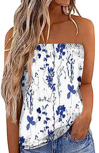 Womens Summer Tops Bandeau Tops Sexy Tube Tops Blouse Fashion E-Girls Strapless Going Out Tops Loose Casual Tshirts