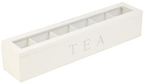 Wooden Tea Storage Box with 5 Slots, Wood, Retro Style, Organize Tea Bags, Sugar Bags, Home Furnishings (White)