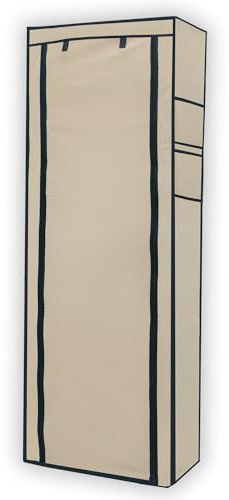 INTIRILIFE Faltschrank 170x58x28 cm in Creme BEIGE - Mit Reißverschluss Stoffschrank Kleiderschrank Schuhregal mit 9 Ablagefächern - Camping Steckschrank Textil Garderobe