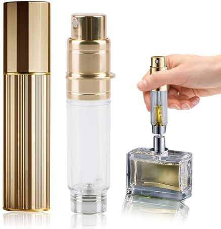 Fychuo Travel Perfume Atomiser Refillable, 5ml Portable Perfume Travel Bottle, Leakproof Mini Atomiser Perfume Spray Bottle for Handbag Elegant Dispenser for Women Men, Golden