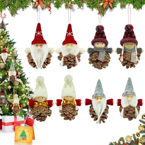 AFXXE Wichtel Klein Weihnachtsbaumschmuck,8 Stück Tannenzapfen Weihnachtsbaum Anhänger,Weihnachtswichtel Klein Tannenzapfen Deko,Mini Wichtel Baumschmuck Weihnachten,Deko wichtel Weihnachts Anhänger