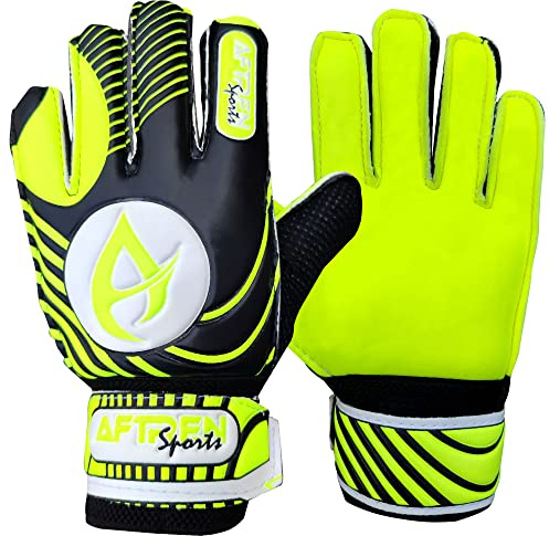 AFTREN Gants de Gardien Sports de But de Football pour garçons, Enfants, Jeunes Gants d'entraînement de Football avec Paume Super adhérente (Jaune, 4)