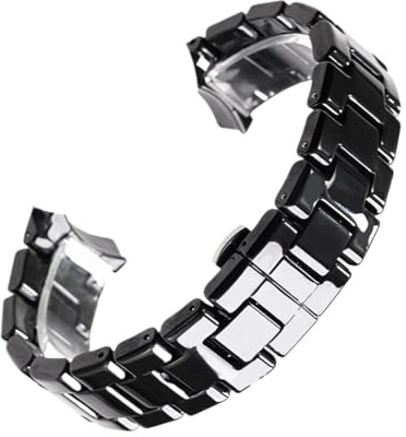 NuUwai 18mm 22mm Keramikarmband Kompatibel Mit Armani Uhr AR1400 AR1410 AR1402 AR1401 Herren Damen Band Armband Gürtel Schwarz Weiß Schmetterlingsknopf (Color : Black rose gold, Size : 18mm)