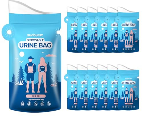12PCS Disposable Urine Bags,900ML Pee Bags for Travel for Women/Men with Big Funnel,Leak-Proof Emergency Portable Travel Urinal and Vomit Bags for Travel,Car,Camping,Traffic,Pregnant, Patient, Kids