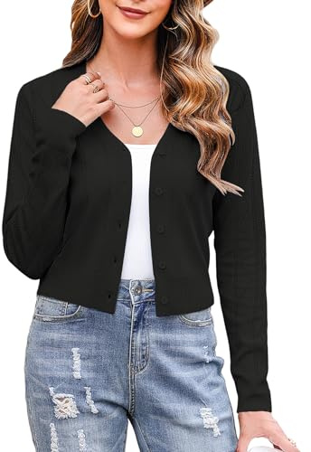 Totatuit UK Women's Shrugs Lightweight Classic Knit Ladies Cardigan | Sweater Cropped Open Front Knitted Solid Color Sweater Lightweight Pointelle Knit V Neck Button Elegant Shrug