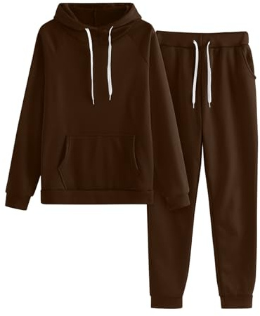 Generisch Chándal liso para mujer con capucha, pantalones, marrón, XL