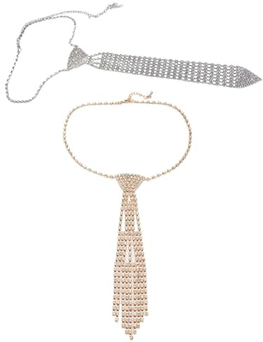 2 Pezzi Gioielli da Donna alla Moda, Eleganti, con Strass, Metallo, Cravatta, Lunga Collana con Cristalli Scintillanti, Gioielli per Accessori da Matrimonio per Donne