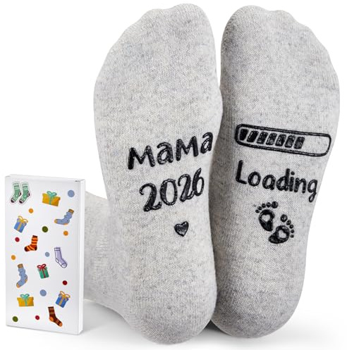 Jadive Chaussette Cadeaux de Noël pour Futures Maman Mama 2026 Loading Cadeaux pour Femmes Enceintes Chaussette avec Boîte d'Emballage Annonce de Grossesse Amusante pour la Fête des Mères(Gris)
