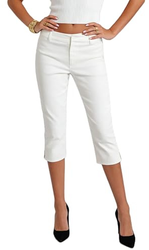 Djbdesi Women's Capri 3/4 Length Leggings Y2k Cropped Bottoms Stretchy Slim Fit Cute Going Out Pants with Bows (E1 White, M)