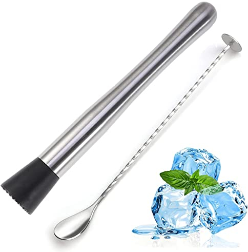Bogoro Pestello Cocktail,Cucchiaio da Cocktail,Cucchiaio Cucchiaio di Miscelazione,Cucchiaio da Miscelazione Cocktail,Pasta da Cocktail in Acciaio,Acciaio Inox Muddler Bar Tool per Bar di Casa