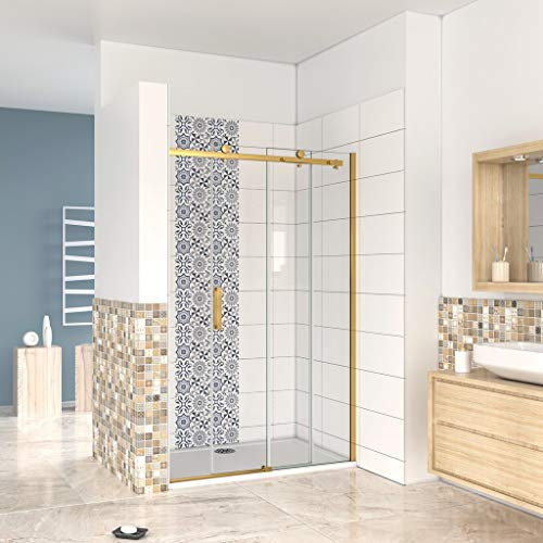 Box Doccia Per Nicchia Porta Scorrevole Ingresso Laterale 120x195 cm Vetro 8 mm Temperato Trasparente Anticalcare Telaio Cromato Lucido Finitura Oro