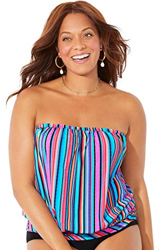 Swimsuits For All Women's Bandeau Blouson Tankini Top - 18, Multi Stripe (Plus