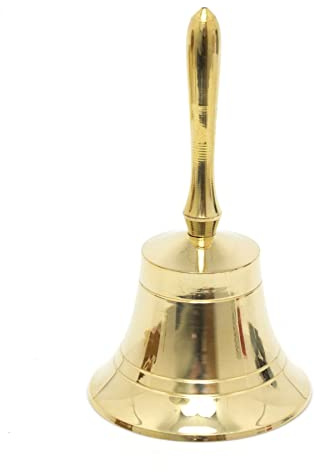 Gold Brass Mini Handheld Service Bell | 11cm Hand Bell School Bell for Reception, Dinner, Parties, Churches, Restaurants | Small Metal Bell - Design Varies One Supplied