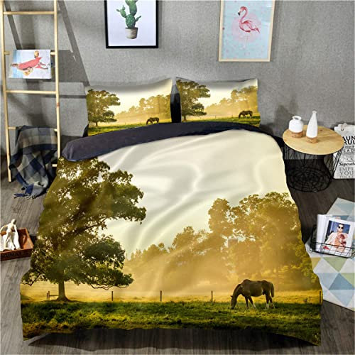 3D-Gedruckter Bettdeckenbezug, Pferdebettwäsche, Bettbezug-Set, weicher Mikrofaser-Bettbezug für Teenager und Erwachsene (Einzelgröße 135 x 200 cm, 1 Bettbezug + 1 Kissenbezug)