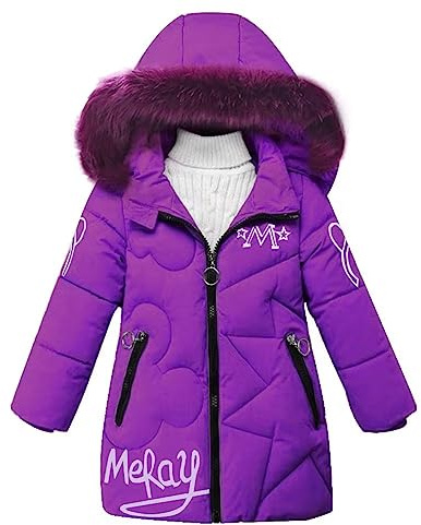 linboo Manteau Fille Doudoune Chaud Veste Hiver Blouson Enfant à Capuche Fourrure mi Long Parka Epaisse Vêtements de Ski