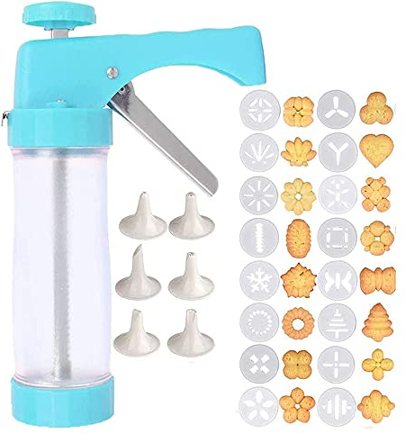 Cookie Press Kit, Keksmaschine Presse, DIY Kekshersteller, Plätzchenpresse, Keksmaschine Gebäckpresse, mit 16 Formen und 6 Vereisungsdüsen, für Anfänger, Profis Kekse Backen